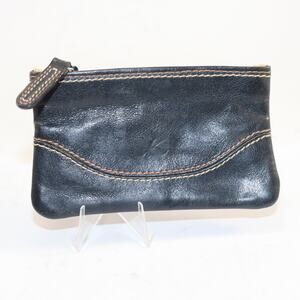 Kitamura Japan Leather Zipper Pouchette Coin Purse Black with Contrast Stitching